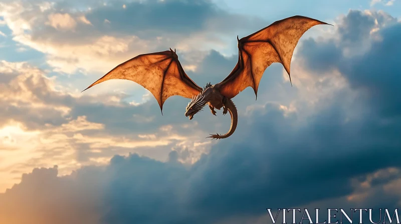 Flying Dragon in Cloudy Sky AI Image