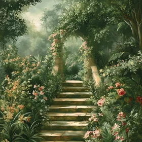 Tranquil Garden Pathway with Blooming Flowers