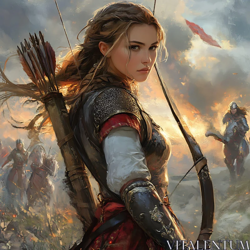 AI ART Female Archer in War