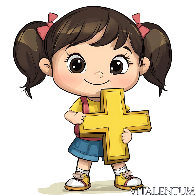 AI ART Illustration of girl holding yellow plus sign