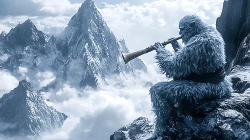 Flute Playing Yeti in the Mountains