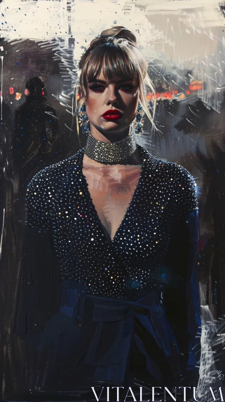 Taylor Swift Artistic Portrait in Sparkling Attire AI Image