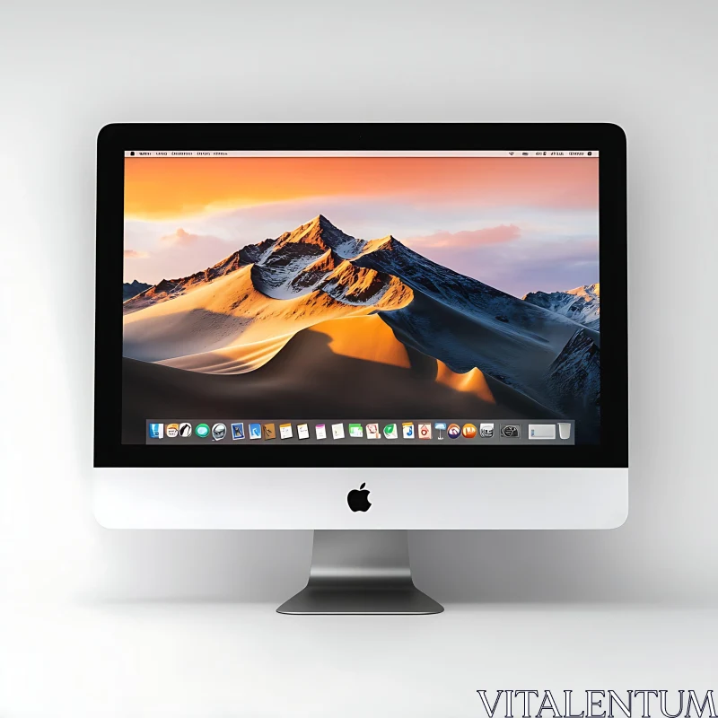 iMac Computer Displaying Beautiful Mountain Scenery AI Image