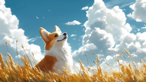 Corgi Amidst Summer Cloudscape