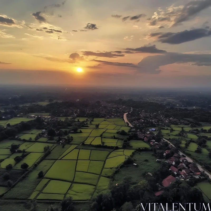 AI ART Golden Sunset Over Green Fields