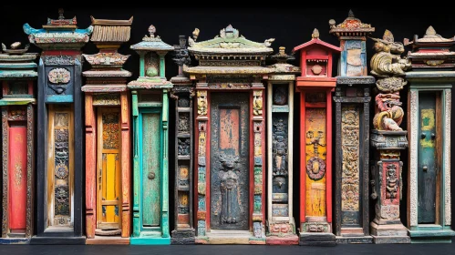 Row of Intricately Designed Sculptural Doors