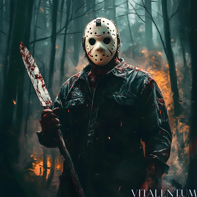 AI ART Forest Horror: The Masked Man with Machete