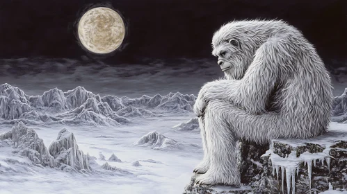 Contemplative Yeti Under Moonlight