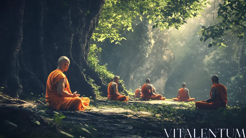 AI ART Forest Meditation: A Gathering of Monks