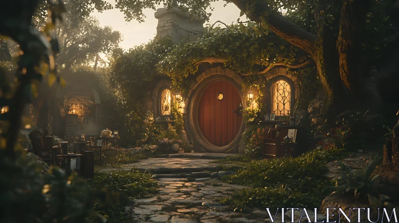 Whimsical Hobbit Dwelling AI Image