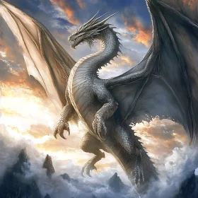 Fantasy Dragon in Cloudy Sky