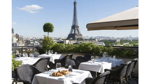 Scenic Parisian Terrace with Eiffel Tower