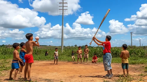 Kids Enjoying a Baseball Game Outdoors