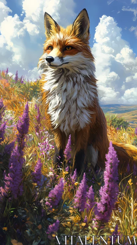 Fox Among Blossoming Fields AI Image