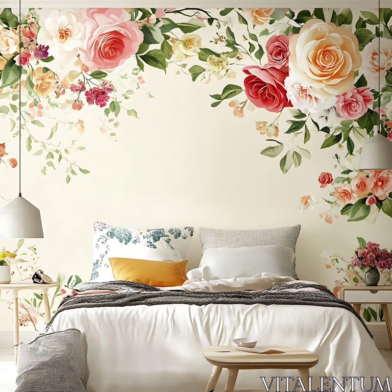 Elegant Floral Themed Bedroom Design AI Image