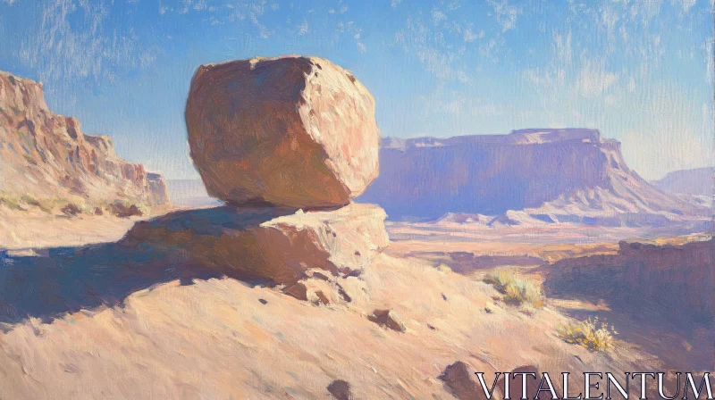 AI ART Balanced Boulder in Scenic Desert Landscape