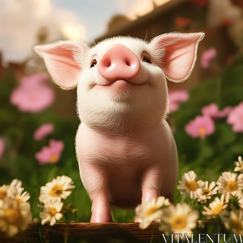 Smiling Piglet in Bloom AI Image