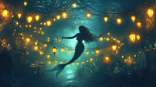 Mystical Mermaid Among Glowing Lanterns