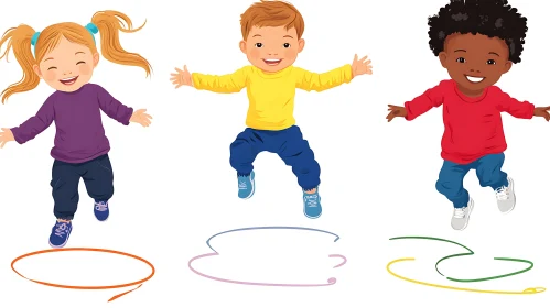 Kids Jumping with Joyful Swirls