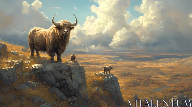 Highland Cow Overlooking Golden Valley AI Image