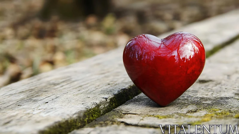 Red Heart Resting on Rustic Wood AI Image