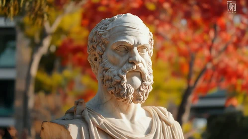 Marble Sculpture with Fall Foliage