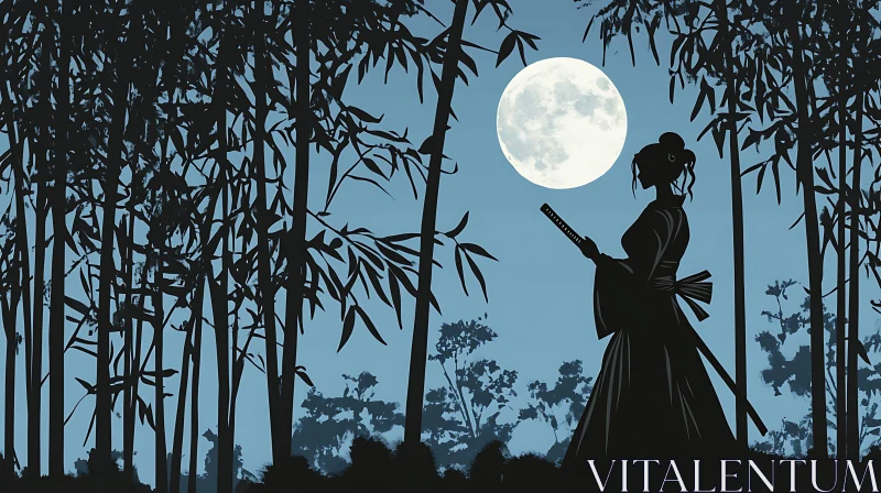 AI ART Moonlit Silhouette in Bamboo Grove