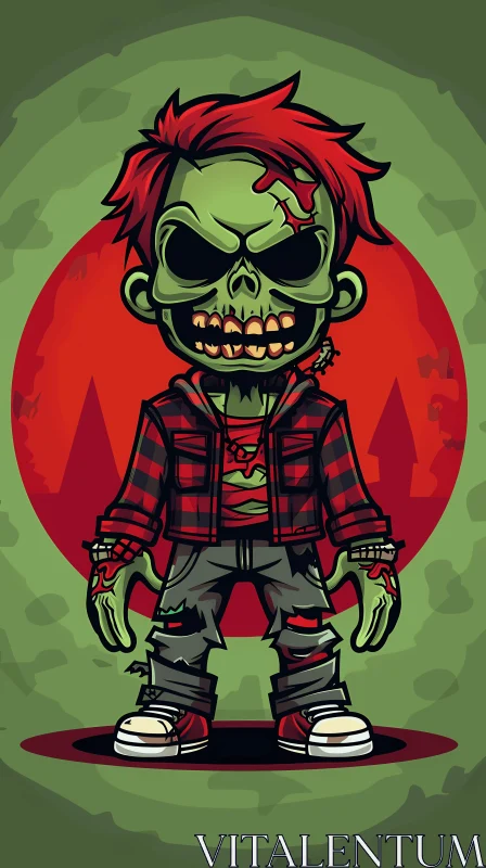 AI ART Cartoon Zombie with Red Hair and Green Skin Illustration