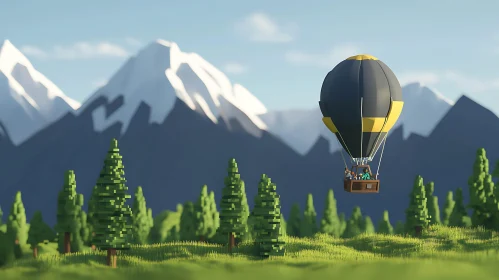 Voxel Art: Balloon Flight Over Green Valley