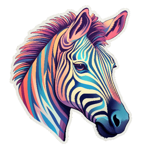 Colorful Cartoon Zebra Head with Pink Mane for T-Shirt Design POD Design