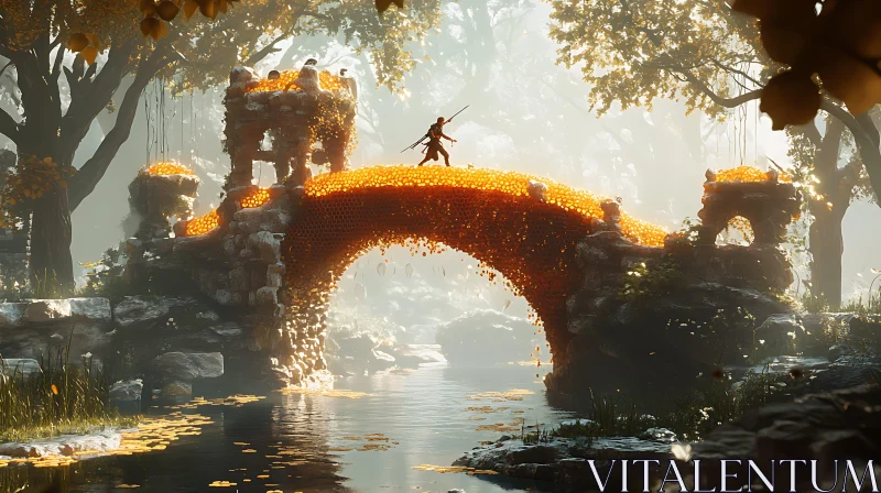 AI ART Lone Warrior Crossing the River