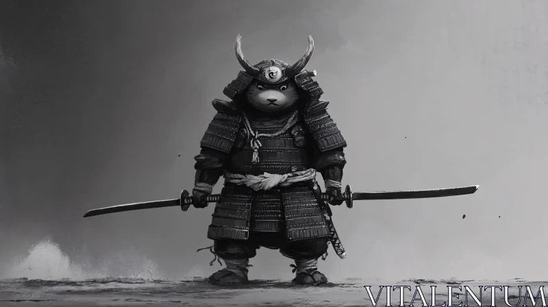 AI ART Monochrome Bear Samurai Ready for Battle