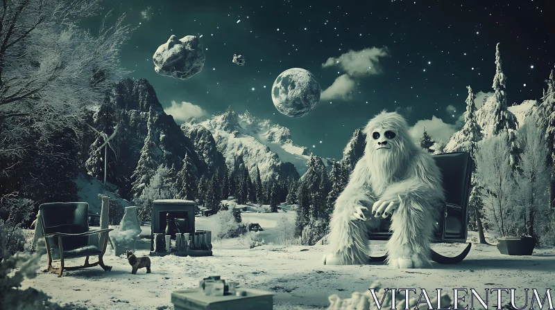 AI ART Snowy Yeti Under the Moonlight