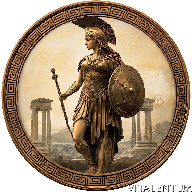 AI ART Bronze Athena with Spear and Shield