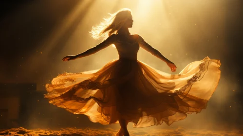 Ethereal Dance in Sunlight - Woman in Golden Dress