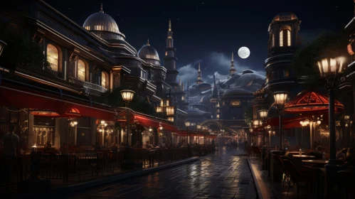 Fantasy Cityscape at Night - Oriental Inspired Artwork
