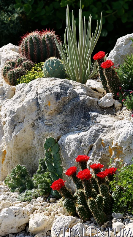 Botanical Arrangement of Cacti and Succulents AI Image