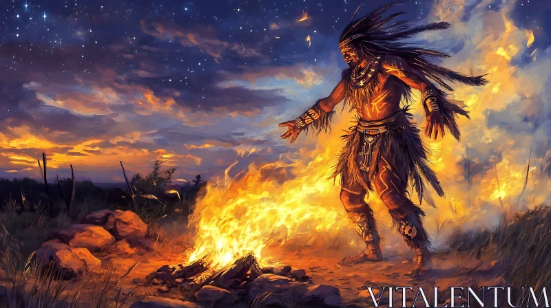 AI ART Native American Sunset Fire Ceremony