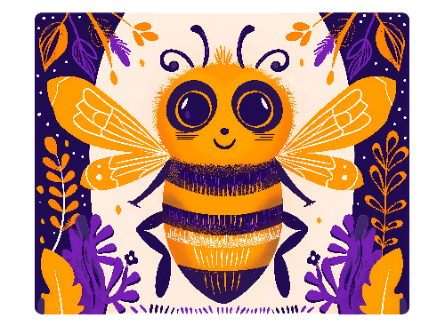 POD Design Friendly Bee with Colorful Flora - Digital Illustration