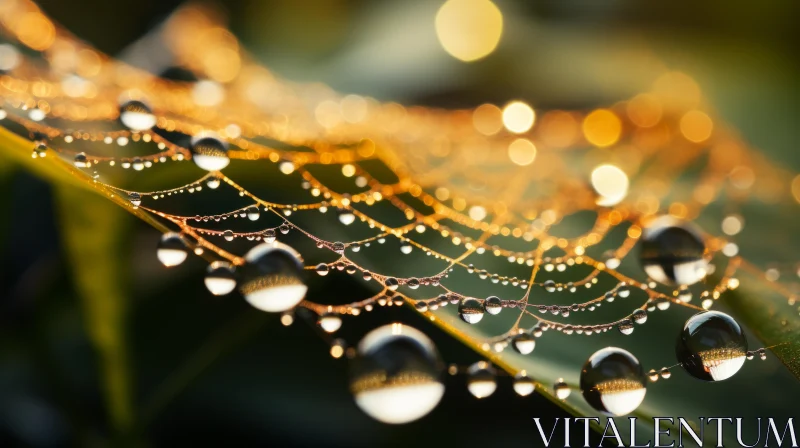 Golden Light Spider Web with Dew Drops: A Nature's Craftsmanship AI Image