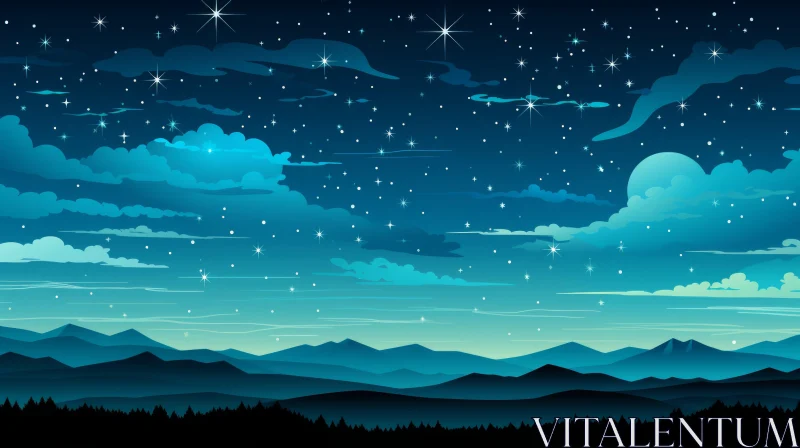 Starry Night Sky Over Mountains: A Romantic Landscape AI Image