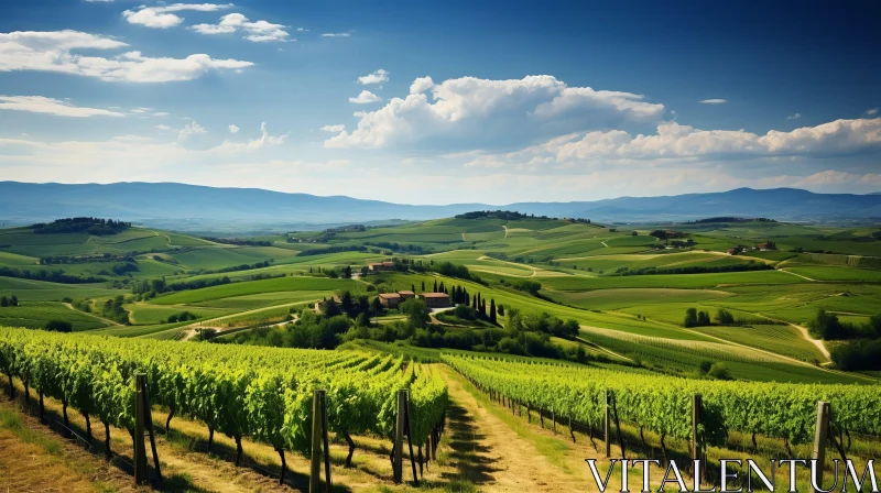 Sunlit Tuscan Vineyards: A Blend of Nature and Science-Fiction AI Image