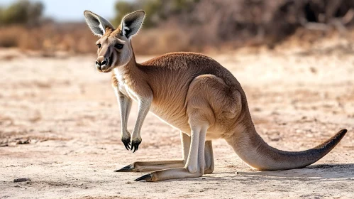 Wild Kangaroo in Sunlit Australian Desert