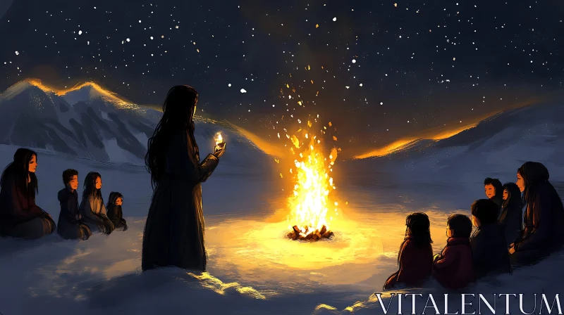 Winter Campfire Gathering AI Image