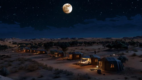 Serene Camping in Desert Moonlight