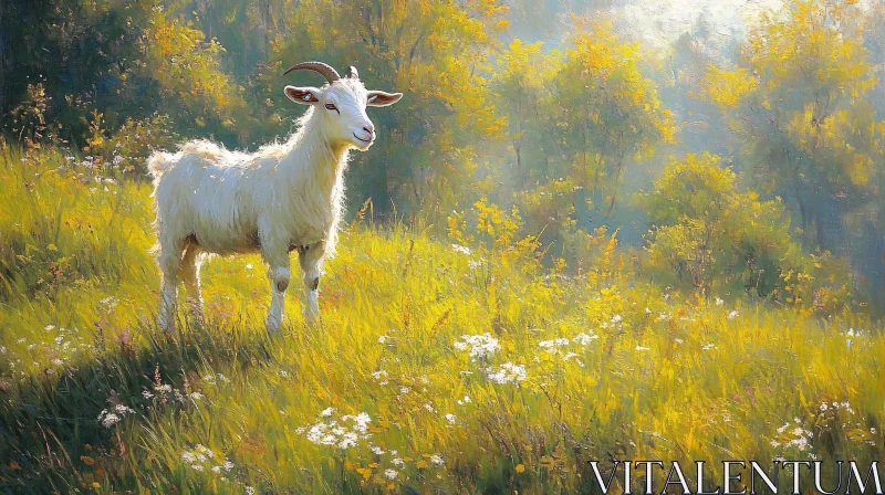 Pastoral Goat in Nature AI Image