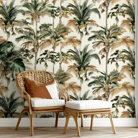 Palm Tree Wallpaper and Wicker Furniture Interior Design