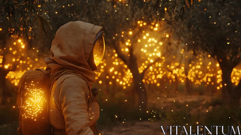 Golden Light Astronaut in the Woods AI Image