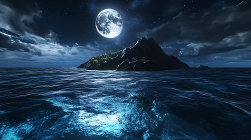 Full Moon Over an Ocean Island Landscape