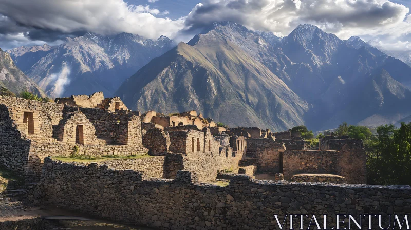 AI ART Stone Ruins Under Mountainous Sky